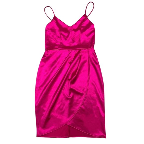 Lulus Hot Pink Satin Wrap Slip Dress XS Party Cocktail Barbiecore - Picture 6 of 15